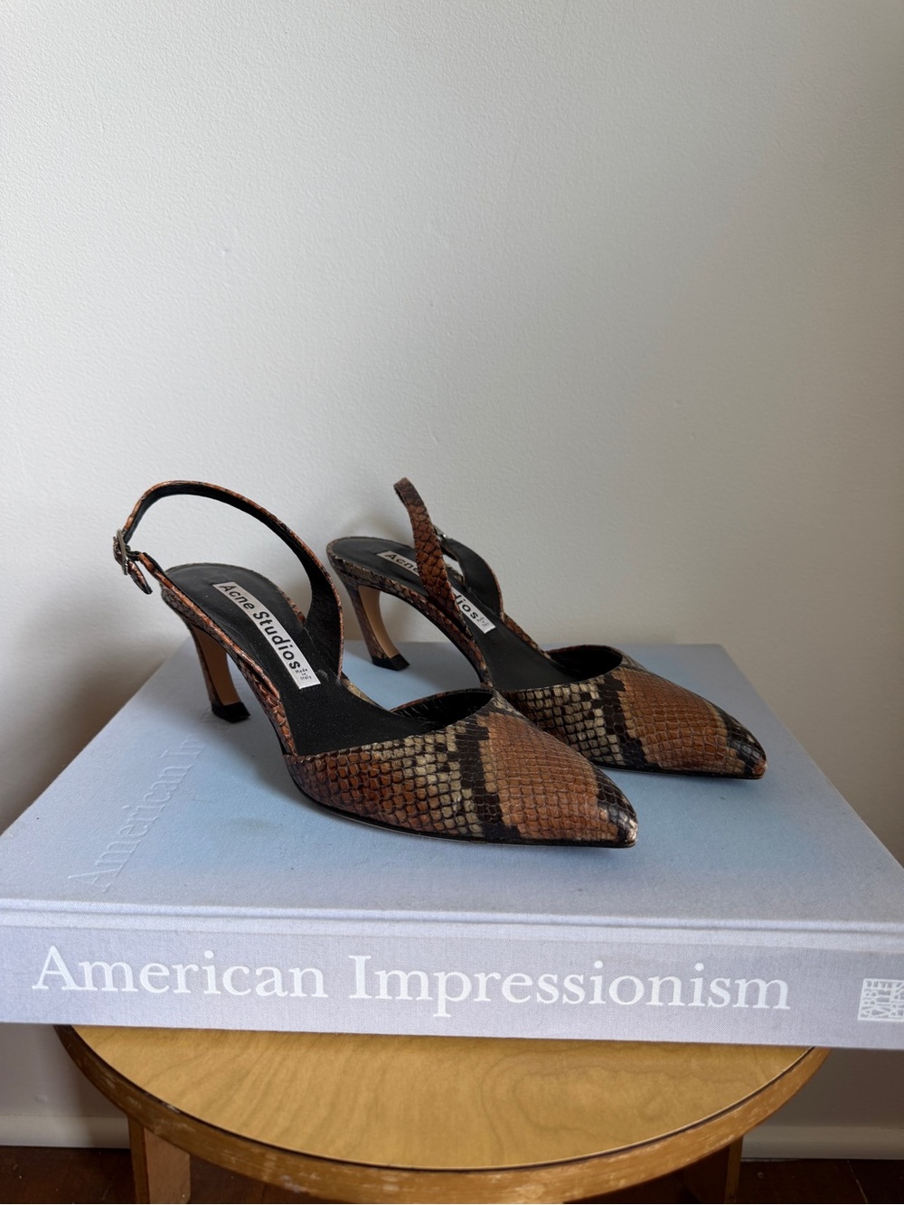 Acne Brown Snake-Print Pointed Slingback Heels
